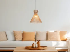 LED Pendelleuchte mit Lampenschirm aus braunem Papiergarn, Ø 35cm