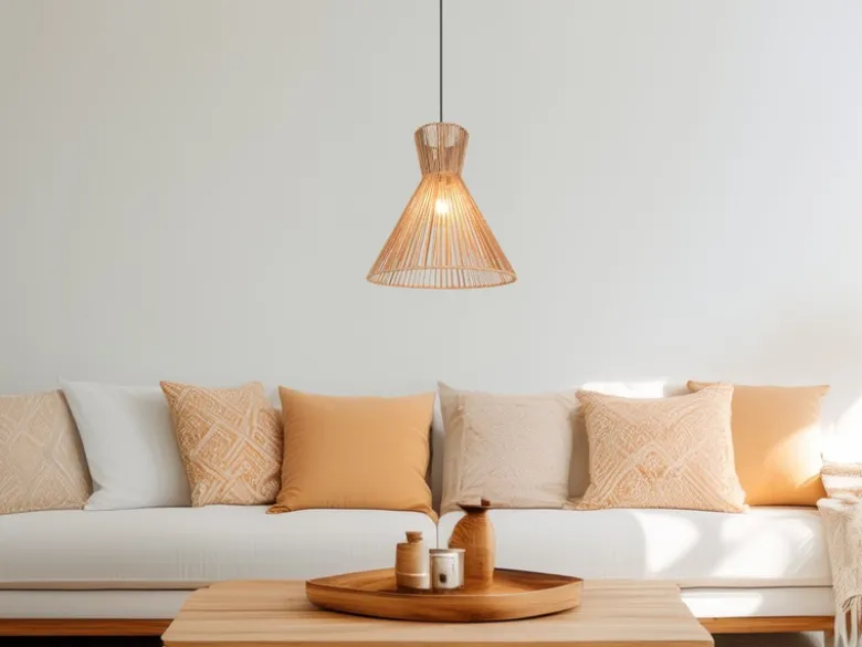 LED Pendelleuchte mit Lampenschirm aus braunem Papiergarn, Ø 35cm