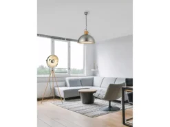 LED Pendelleuchte mit Metall Lampenschirm und Holzelement, Ø 45cm