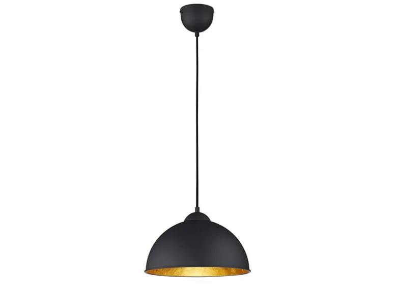 LED Pendelleuchte mit Metall Lampenschirm Schwarz innen Gold, Ø 31cm