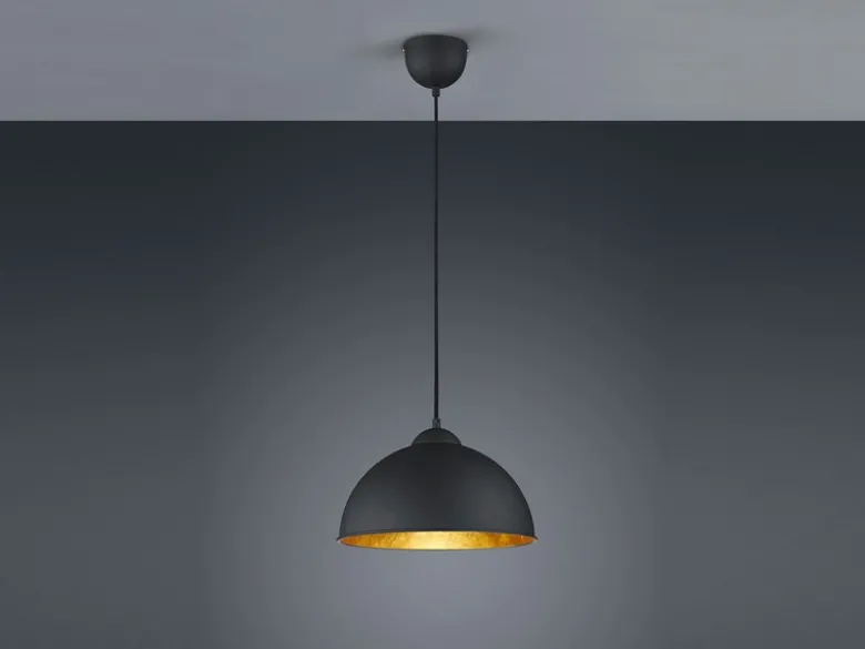 LED Pendelleuchte mit Metall Lampenschirm Schwarz innen Gold, Ø 31cm