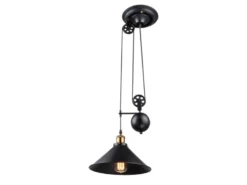 LED Pendelleuchte mit Metallschirm Schwarz, Höhe 90cm-180cm