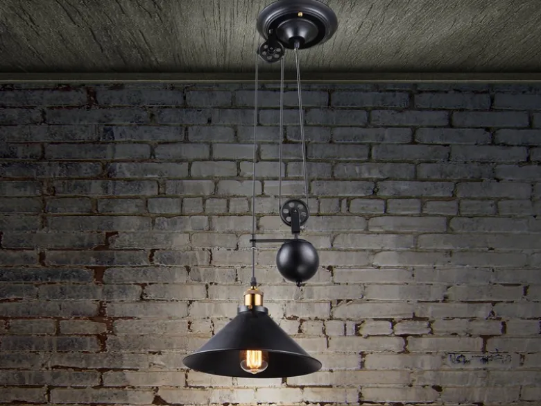 LED Pendelleuchte mit Metallschirm Schwarz, Höhe 90cm-180cm