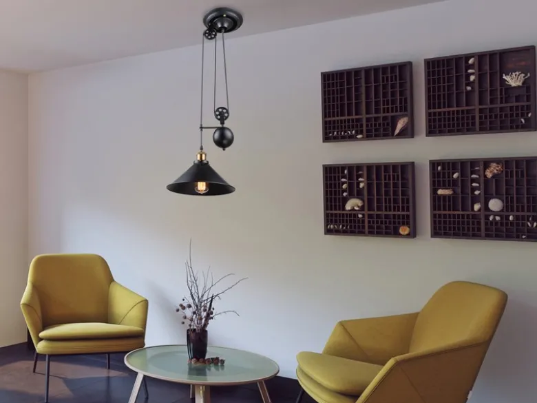 LED Pendelleuchte mit Metallschirm Schwarz, Höhe 90cm-180cm