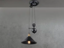 LED Pendelleuchte mit Metallschirm Schwarz, Höhe 90cm-180cm
