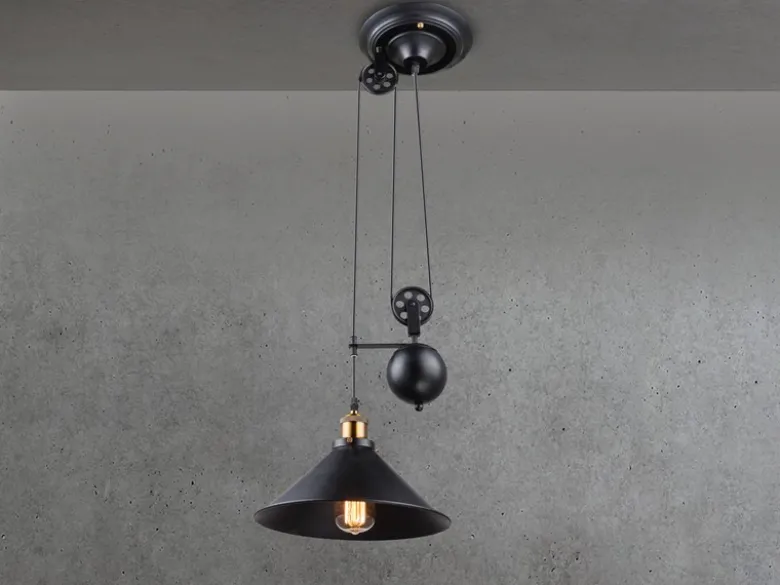 LED Pendelleuchte mit Metallschirm Schwarz, Höhe 90cm-180cm
