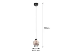 LED Pendelleuchte mit Rattan Geflecht Natur und Gitter im Boho Stil, Ø 18cm