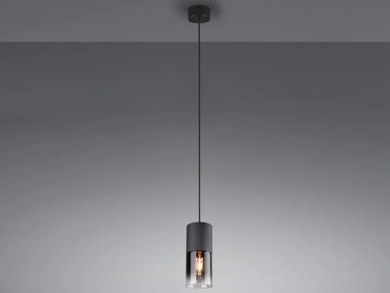 LED Pendelleuchte mit Rauchglas 1-flammig Metall Schwarz, Ø 10cm