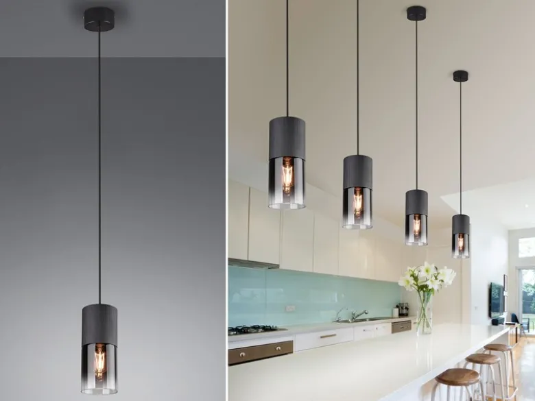 LED Pendelleuchte mit Rauchglas 1-flammig Metall Schwarz, Ø 10cm