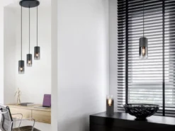 LED Pendelleuchte mit Rauchglas 1-flammig Metall Schwarz, Ø 10cm