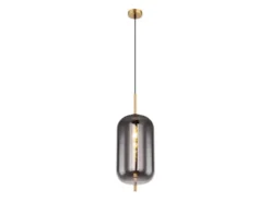 LED Pendelleuchte mit Rauchglas 1-flammig Metall Messing, Ø 22cm