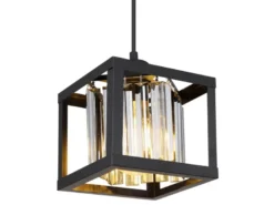 LED Pendelleuchte mit Rauchglas Kristallen 1-flammig Metall Schwarz, Breite 17cm