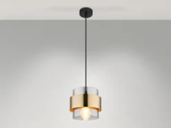 LED Pendelleuchte mit Rauchglas Lampenschirm und Messingring, Ø 18cm