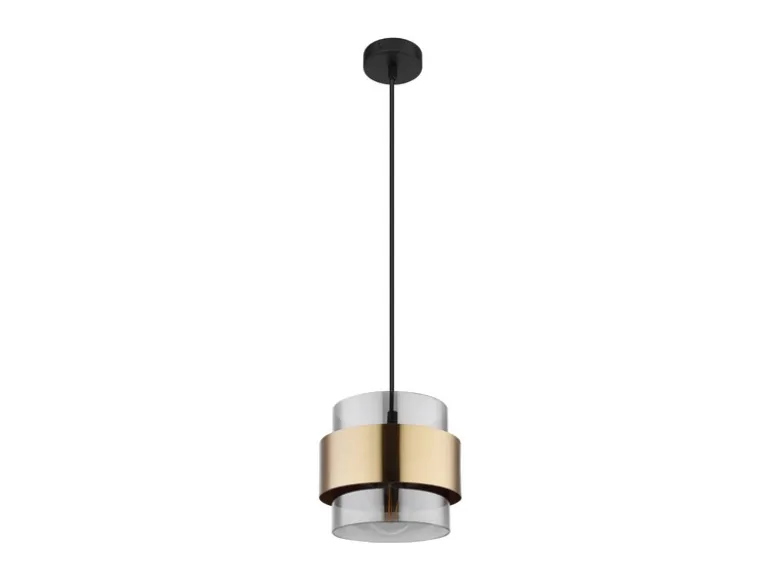 LED Pendelleuchte mit Rauchglas Lampenschirm und Messingring, Ø 18cm