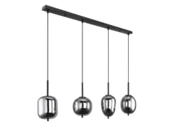 LED Pendelleuchte mit 4 Rauchglaskugeln Metall Schwarz, Breite 100cm