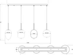 LED Pendelleuchte mit 4 Rauchglaskugeln Metall Schwarz, Breite 100cm