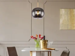 LED Pendelleuchte mit Rauchglas 1-flammig Metall Messing, Ø 30cm