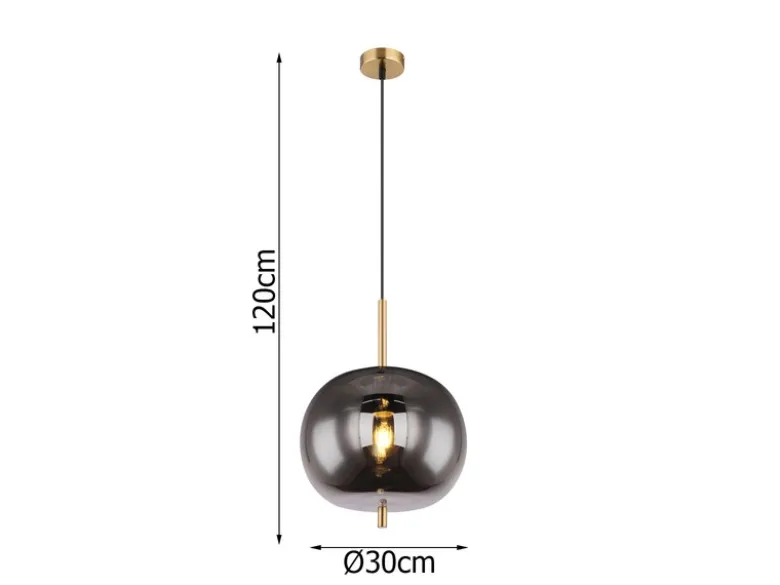 LED Pendelleuchte mit Rauchglas 1-flammig Metall Messing, Ø 30cm