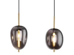 LED Pendelleuchte mit 4 Rauchglaskugeln Metall Messing, Breite 100cm
