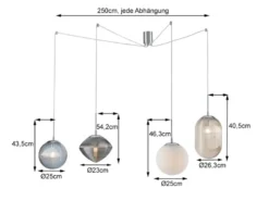 LED Pendelleuchte mit 4 Relief Glas Lampenschirmen, Abhängung bis 250cm