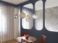 LED Pendelleuchte mit 4 Relief Glas Lampenschirmen, Abhängung bis 250cm