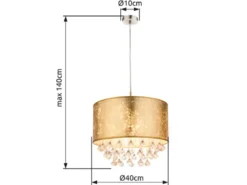LED Pendelleuchte mit Stoff Lampenschirm Gold & Kristall Behang, Ø 40cm