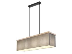 LED Pendelleuchte mit Stoff Lampenschirm und Holzoptik, Breite 80cm