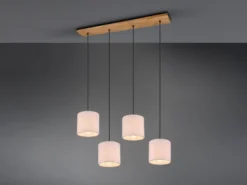 LED Pendelleuchte mit Stoffschirmen Beige & Naturholz Baldachin, Breite 100cm