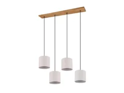 LED Pendelleuchte mit Stoffschirmen Beige & Naturholz Baldachin, Breite 100cm