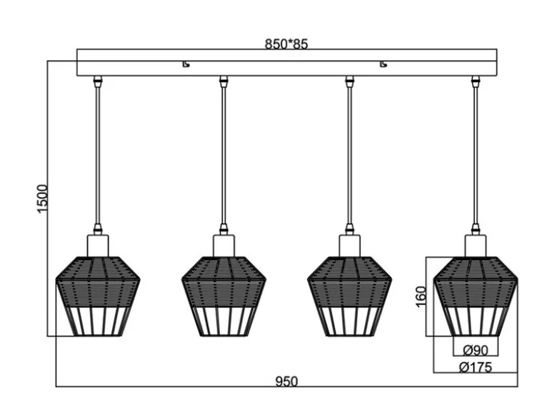 LED Pendelleuchte Rattan Geflecht Natur & Gitter im Boho Stil, Breite 95cm