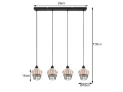 LED Pendelleuchte Rattan Geflecht Natur & Gitter im Boho Stil, Breite 95cm