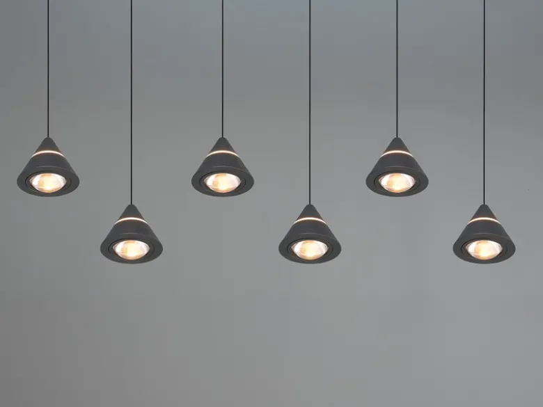 LED Pendelleuchte ROMEO höhenverstellbar, 6-flammig Schwarz, Breite 75cm