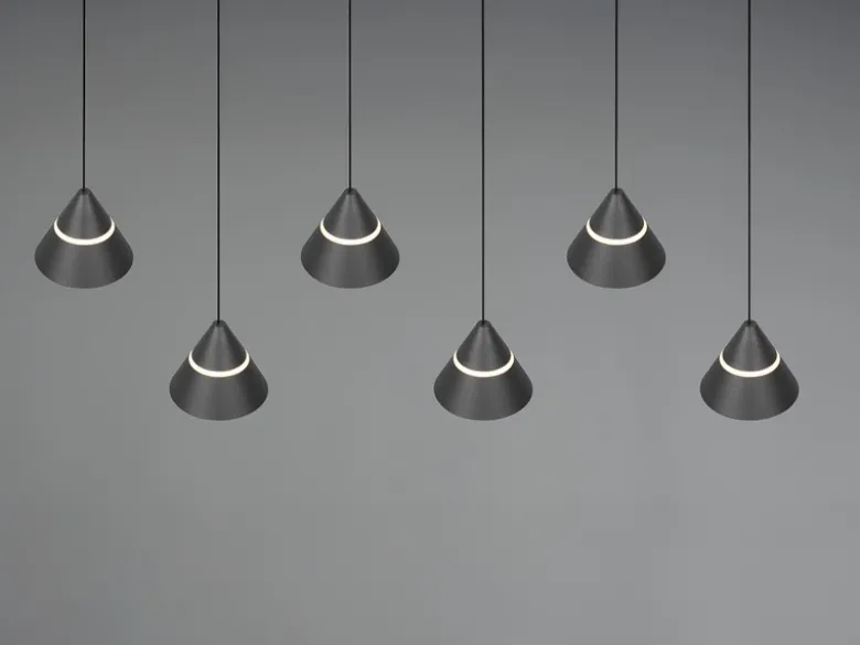 LED Pendelleuchte ROMEO höhenverstellbar, 6-flammig Schwarz, Breite 75cm