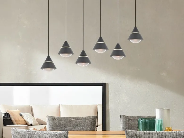 LED Pendelleuchte ROMEO höhenverstellbar, 6-flammig Schwarz, Breite 75cm