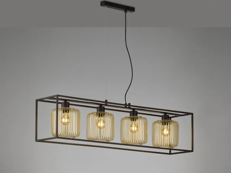 LED Pendelleuchte Schwarz Gold 4-flammig lang, Breite 110cm