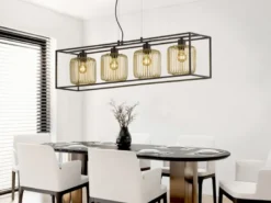 LED Pendelleuchte Schwarz Gold 4-flammig lang, Breite 110cm