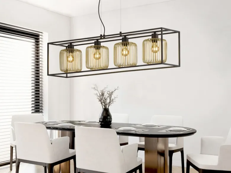 LED Pendelleuchte Schwarz Gold 4-flammig lang, Breite 110cm