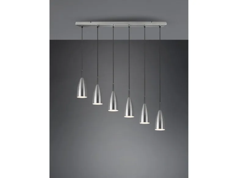 LED Pendelleuchte Silber 6 flammig Metall Lampenschirme Ø8cm, Breite 90cm