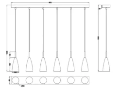 LED Pendelleuchte Silber 6 flammig Metall Lampenschirme Ø8cm, Breite 90cm