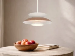 LED Pendelleuchte skandinavisch mit Metall Lampenschirm Grau Braun Ø 40cm