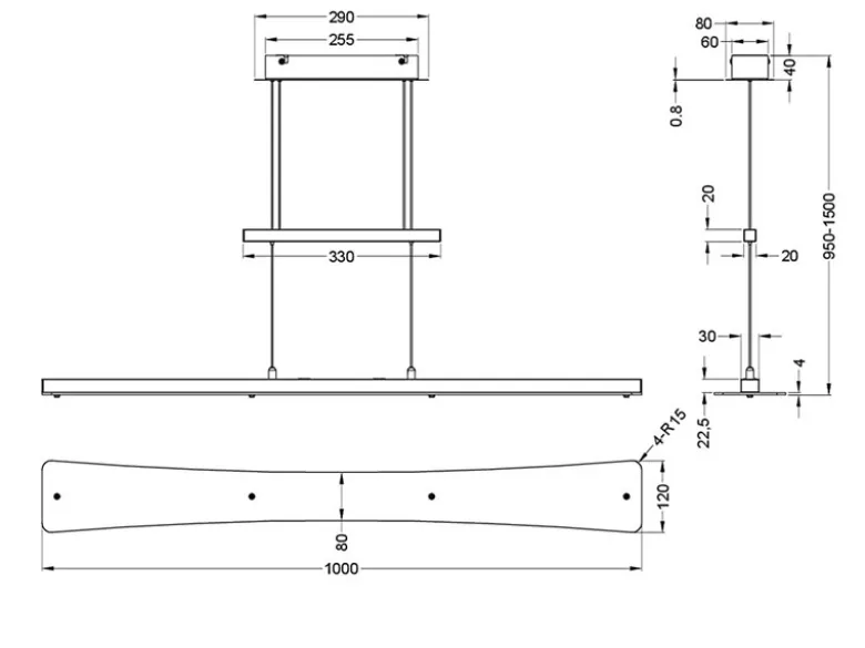 LED Pendelleuchte SMASH Schwarz dimmbar & höhenverstellbar, Breite 100cm