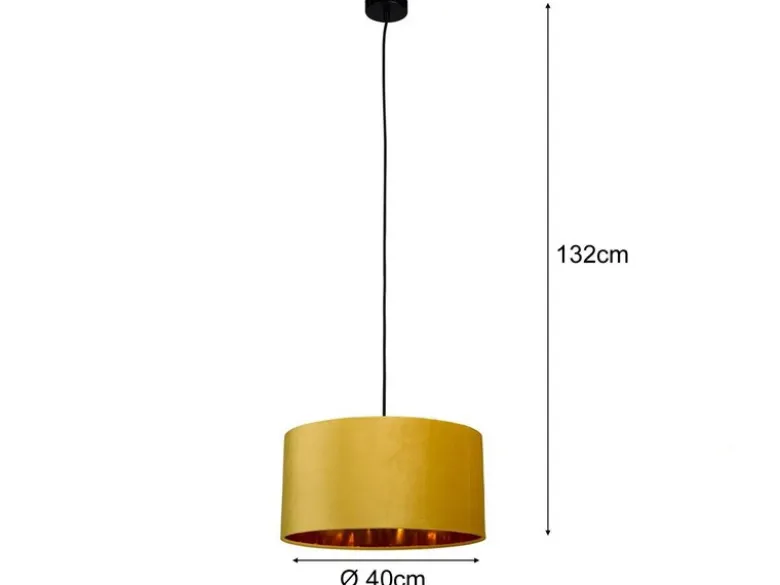 LED Pendelleuchte Vintage mit Lampenschirm Samt Gelb / Gold, Ø 40cm