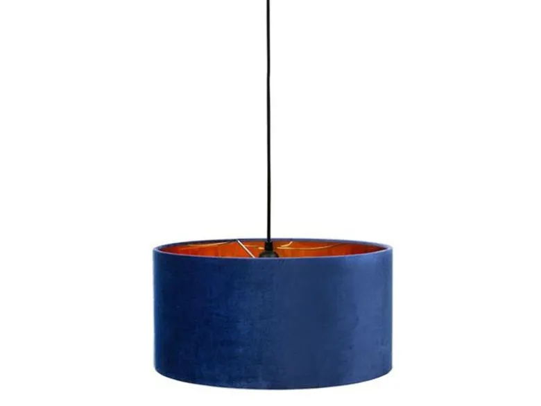 LED Pendelleuchte Vintage mit Lampenschirm Samt Blau / Gold, Ø 40cm