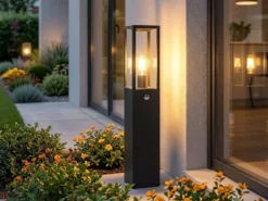 LED Pollerleuchte mit Bewegungsmelder in Anthrazit, Höhe 80cm