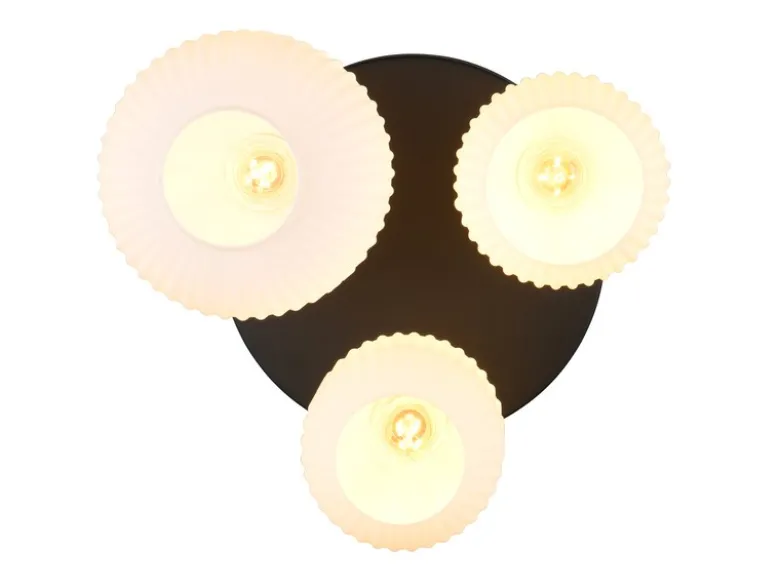 LED Retro Deckenleuchte 3-flammig mit Glasschirmen in Weiß, Ø 39cm