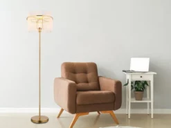LED Retro Stehleuchte mit transparenten Echtglas Stäben, Höhe 152cm