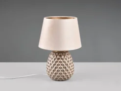LED Retro Tischleuchte mit Samtschirm in Beige/Gold, Höhe 35cm
