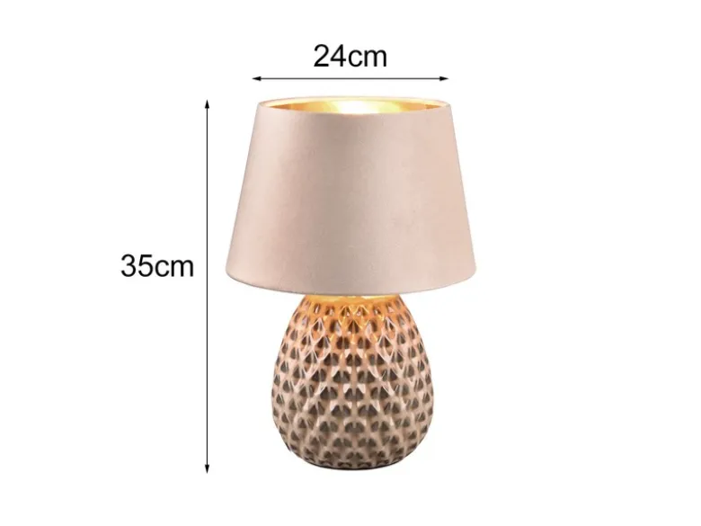LED Retro Tischleuchte mit Samtschirm in Beige/Gold, Höhe 35cm