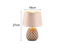 LED Retro Tischleuchte mit Samtschirm in Beige/Gold, Höhe 27cm