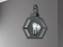 LED Rustikale Außenwand Laterne hängend sechseckig, Schwarz Höhe 48cm